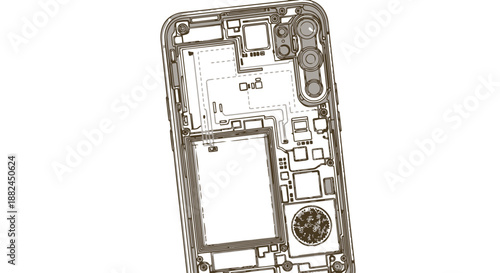 Detailed technical drawing of a smartphone internal components layout