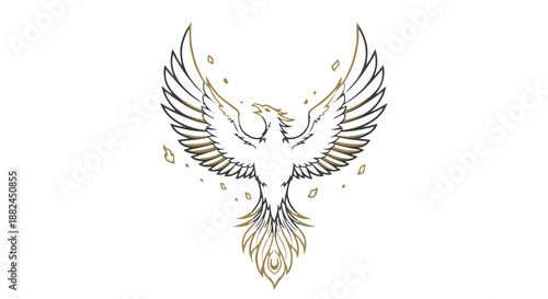 Golden phoenix bird in flight with sparks