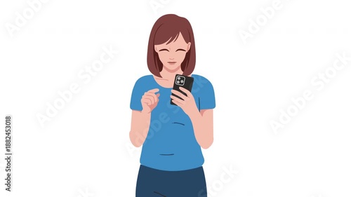 female character standing playing with smartphone