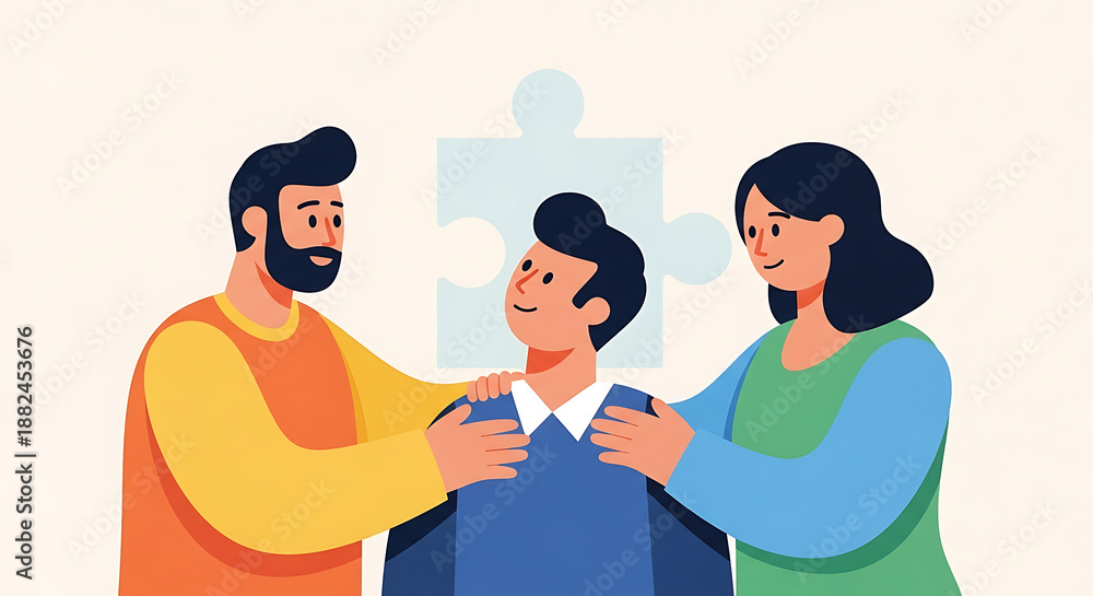 Fototapeta premium Teamwork and collaboration with puzzle piece illustration.