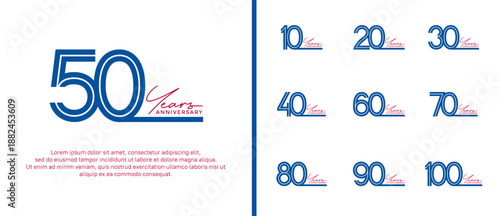 anniversary vector logo set, blue color and red handwriting can be use for celebration