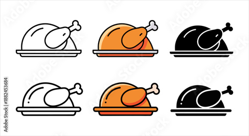 Set of Roasted Chicken Illustrations in Various Styles for Menu, Holiday, and Dinner Themes
