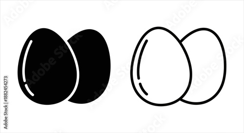Simple vector illustration of two organic eggs, presented as clean solid fill and outline icons