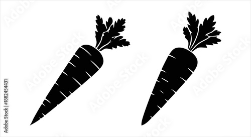 Simple Silhouette of Two Carrots Isolated on a White Background