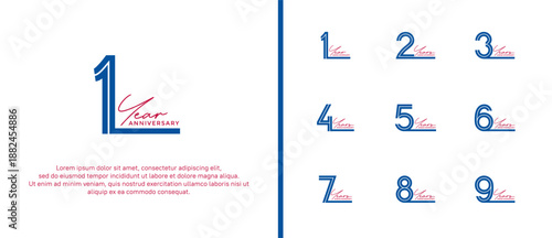 anniversary vector logo set, blue color and red handwriting can be use for celebration