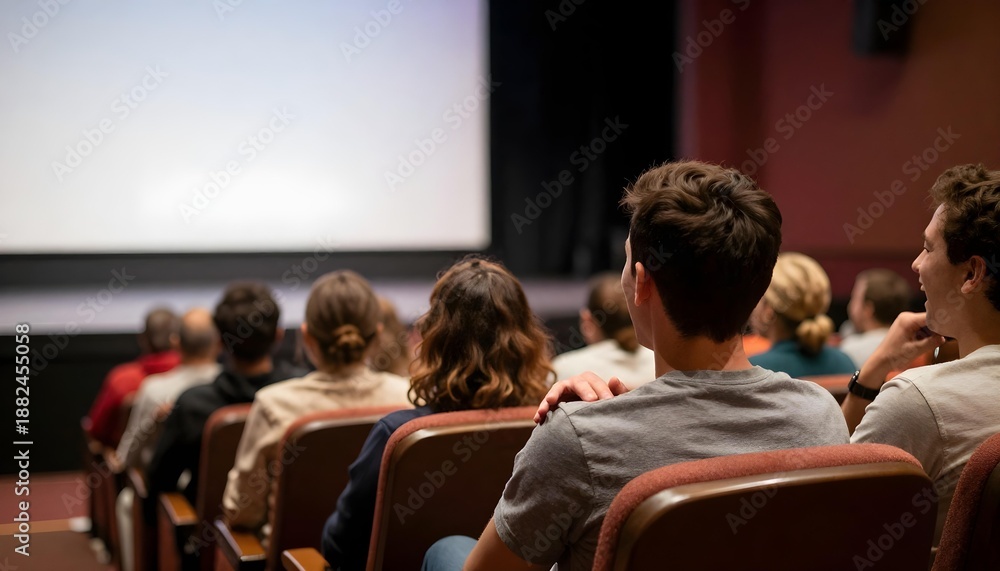 Fototapeta premium A group of people laughing together in a theater while watching a humorous movie