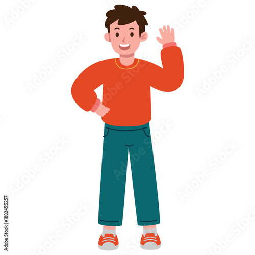 Illustration of a man raising one hand. A greeting gesture