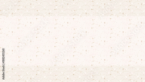 和紙風テクスチャに青海波模様の上下装飾帯を配置した和モダン背景。LP・Web広告・バナー・チラシに使える和の背景。Minimal Japanese style background with seigaiha patterned bands on washi texture.