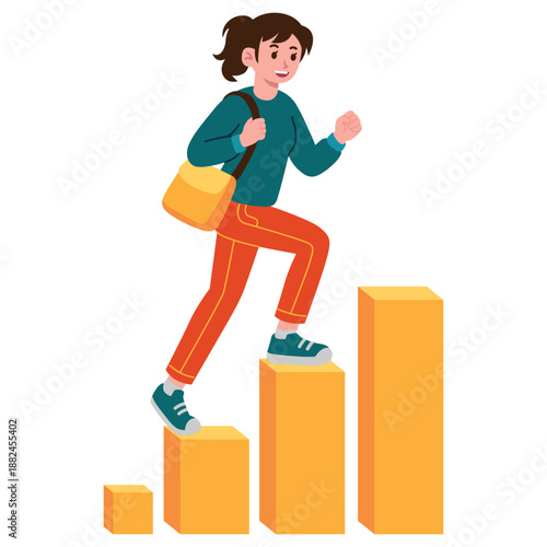 Illustration of a woman walking on a business graph