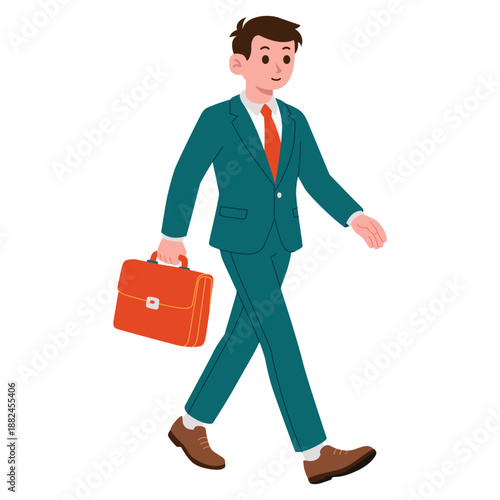 Illustration of a working man walking while carrying a briefcase