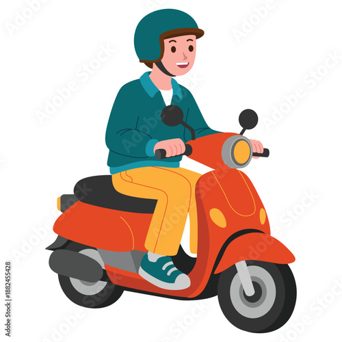 Illustration of a man riding a motorbike