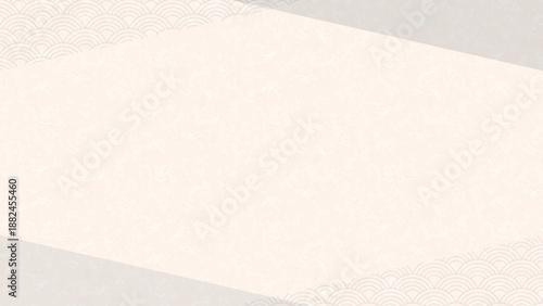 四隅に青海波柄の幾何学三角形をあしらった和紙風デザイン。LP・Web広告・バナー・チラシに使える和の背景。Japanese washi texture background with seigaiha pattern triangles in corners