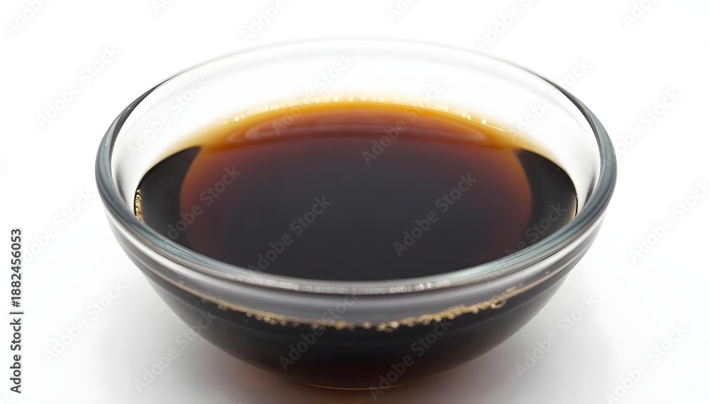 Fototapeta premium A cup of soy sauce on a transparent background, drawing attention to its inviting steam and rich, dark color