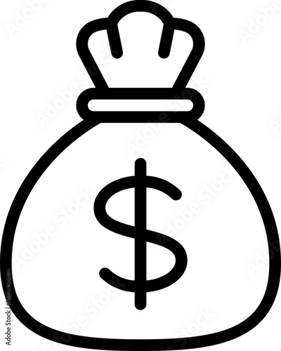Black money bag icon - outline
