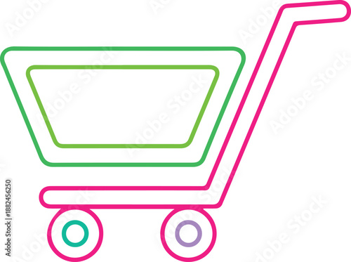 Modern Outline Shopping Cart Icon with Layered Contours and Colorful Wheels