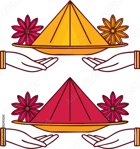 Artistic offering: An artistic illustration captures the essence of a ceremonial offering, featuring delicately arranged floral elements and ornate trays, signifying devotion and reverence.