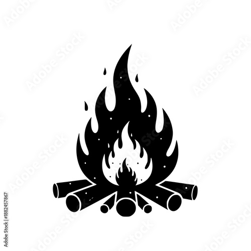 Crackling Campfire with Dancing Flames Silhouette