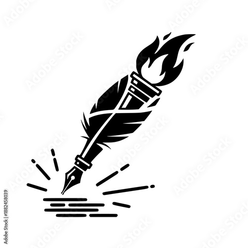 quill pen torch freedom vector
