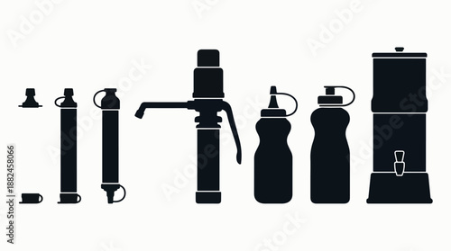 Collection of Water Filtration and Dispensing Devices Silhouettes.