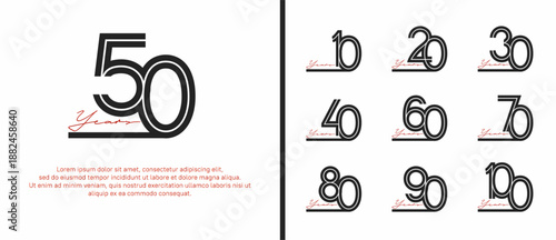 anniversary vector logo set, black color with red handwriting can be use for celebration