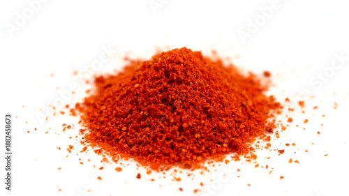 Pile of Red Chili Powder Isolated on White Background.