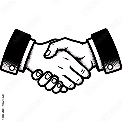 Handshake of Agreement: A close-up illustration of two hands clasped in a firm handshake, symbolizing a pact of business or partnership.