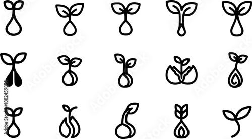 Different artistic styles of sprouting plant icons
