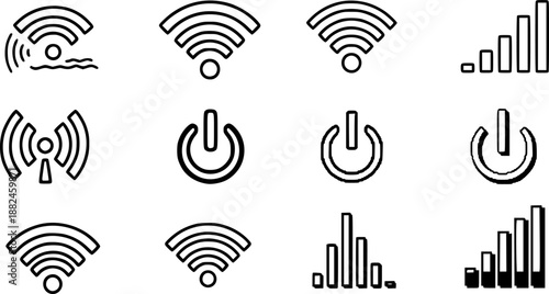 Diverse wifi icons set: hand drawn and pixel art styles for connectivity design
