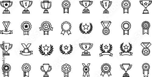 Award icon set. Champion symbol. Silhouette style.
