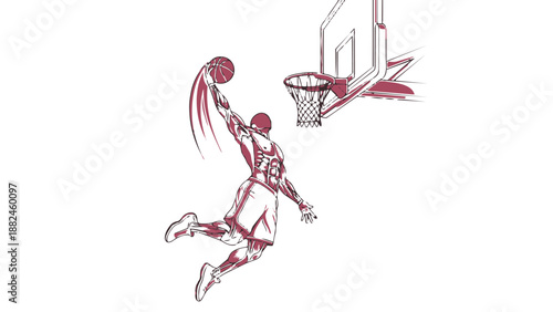 Illustration of a basketball player dunking a ball into a hoop