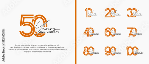 anniversary vector logo set, orange and black color with handwriting can be use for celebration