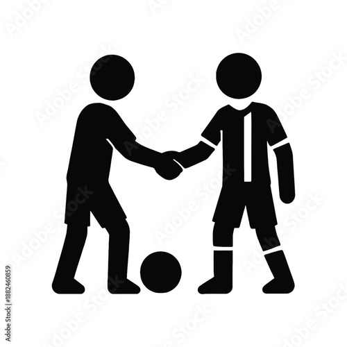 two football players shaking hands silhouette vector icon illustration on white background