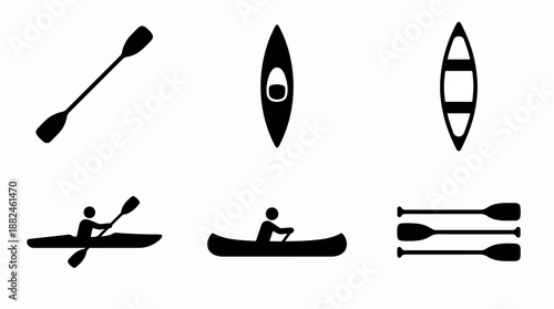 Collection of black and white icons representing kayaking and canoeing activities.