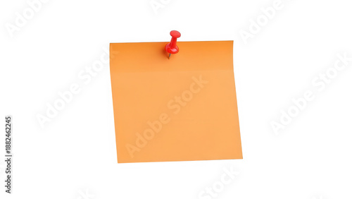 Yellow post-it note with red pushpin isolated on transparent background