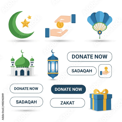 Islamic Charity Donation Icons and Symbols.