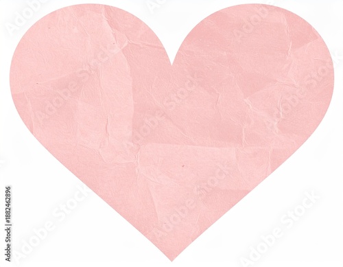 Pink paper heart with crinkled surface, isolated