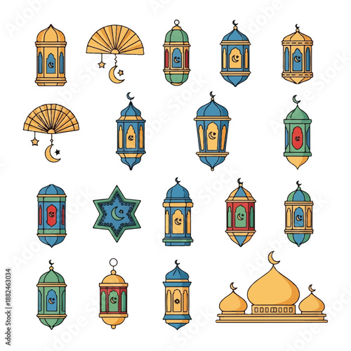 Islamic Lanterns and Symbols Collection Illustration.