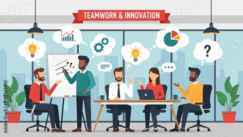 Team Collaboration and Innovation Meeting Scene.