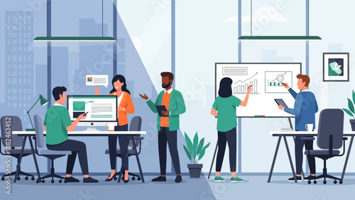 Diverse Team Collaborating in Modern Office.