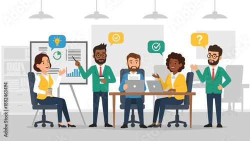 Diverse Colleagues Collaborating in Modern Office.