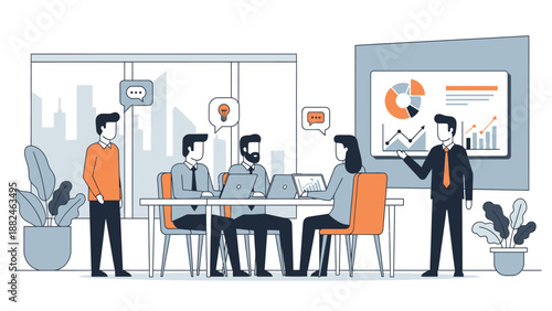 Business Team Discussing Project in Modern Office.