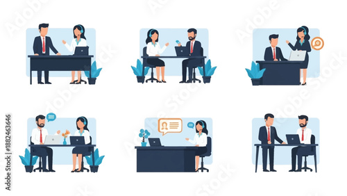 Office Workers Using Computers in Various Settings.