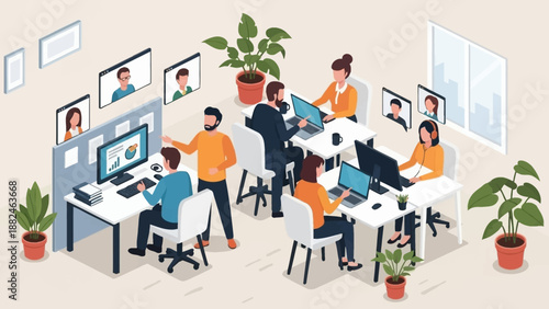 Colleagues Collaborating in Modern Office Environment.