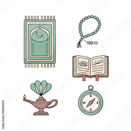 Islamic Symbols Prayer Rug Prayer Beads Quran.
