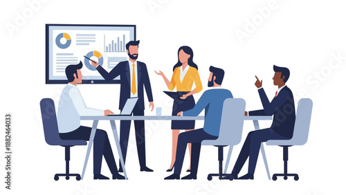 Business Professionals Discussing Data on Whiteboard.