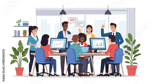 Team Meeting with Colleagues and Managers.