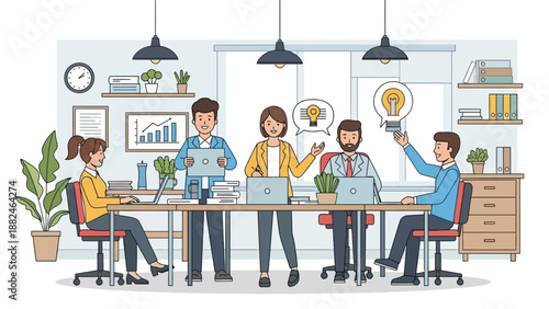 Team brainstorming ideas in modern office setting.