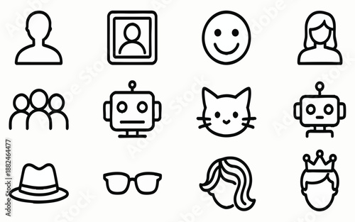 Avatar and User Profile Linear Outline Icon Set