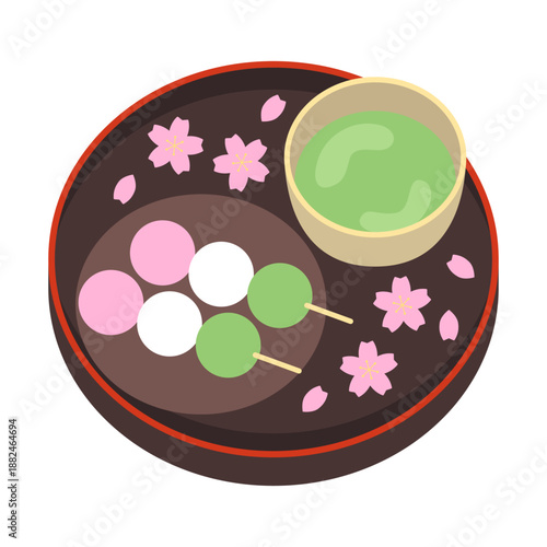 三色団子と抹茶の甘味セットイラスト