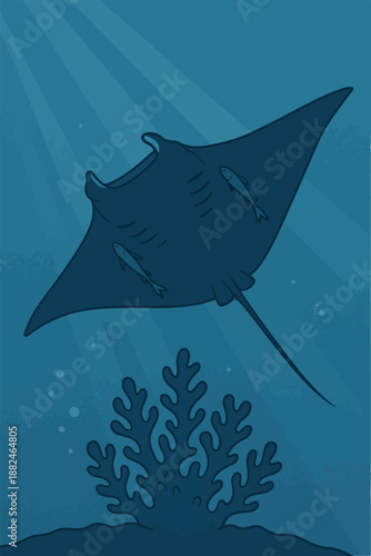 Underwater illustration of a manta ray swimming in ocean environment suitable for marine wildlife themes